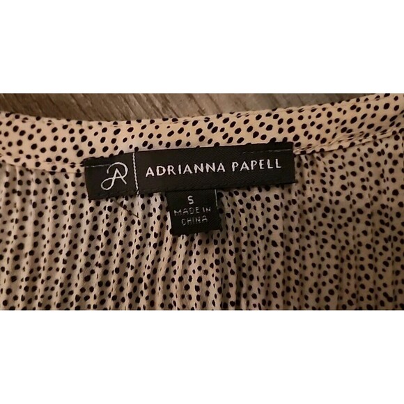 Adrianna Papell Womens Size Small Blouse Tan Mini Polka Dots Tunic Long Sleeve - Picture 2 of 9